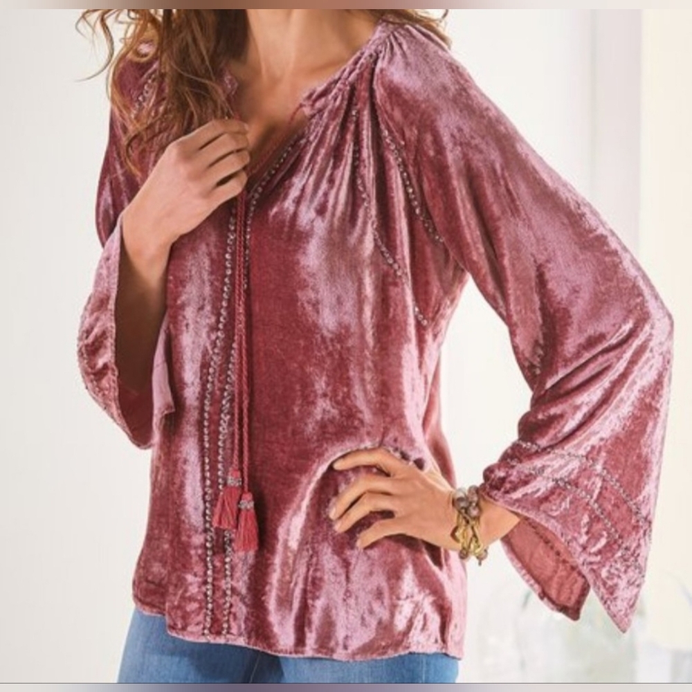 Soft Surroundings Pink Bell Sleeve Blouse
